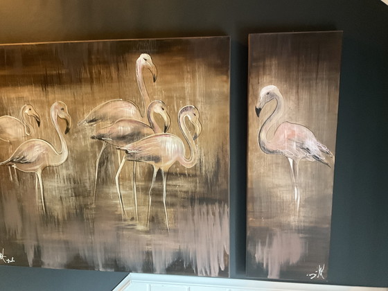 Image 1 of 2-piece painting Flamingos for sale