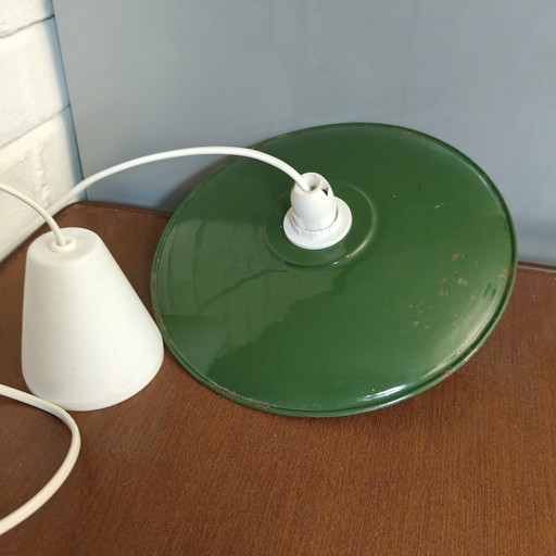 Lampada a sospensione vintage industriale in smalto – Verde scuro/Bianco – Ø25cm – hanglampen, Metal (photo 2 of 10)