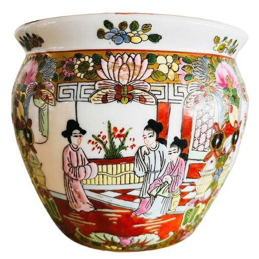 Chinese Hand-Painted Fishbowl Family Rose Porcelain Flowerpot 1950s – vazen (photo 2 of 8)