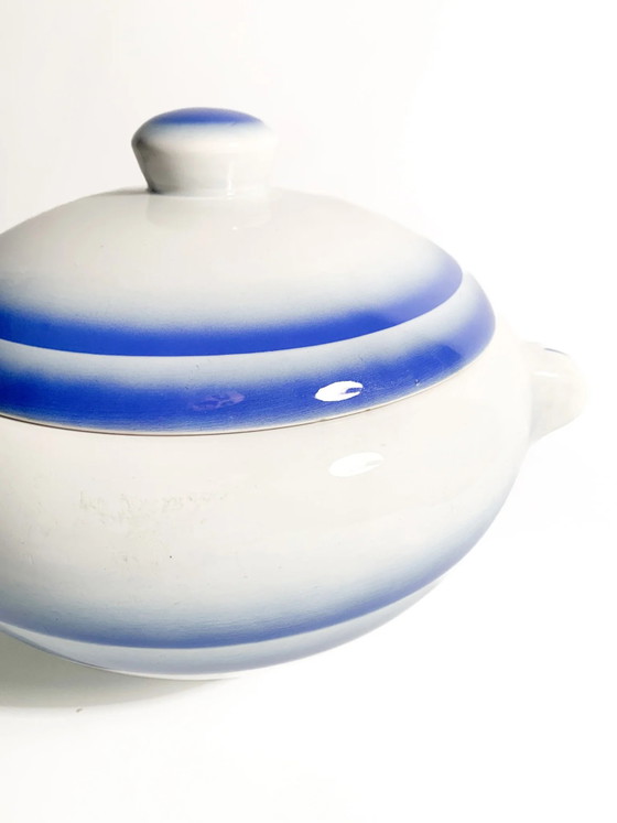 White and Blue Ceramic Tureen Centerpiece by Galvani Pordenone, 1950s, Crockery (photo 8 of 8)