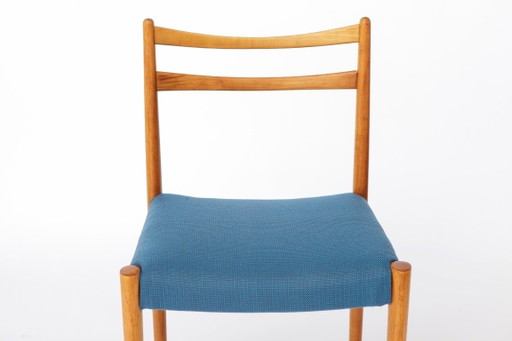 Silla de comedor vintage Lübke, Alemania, década de 1970, silla de madera de haya, asiento tapizado en azul, silla de estilo mod