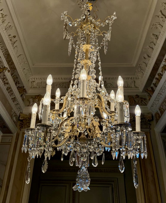 Antique French crystal chandelier ca. 1870 – Richly gilded & cut crystal – 120 × 80 cm✨ – Gold (photo 14 of 14)
