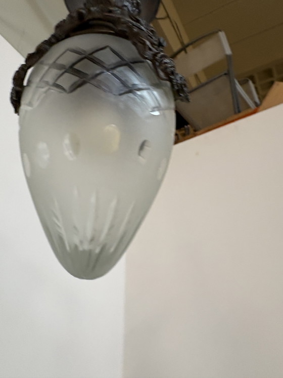 Image 1 of Art Nouveau French Old Ceiling Lamp Flower Decor