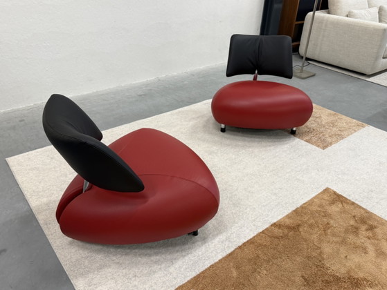 Image 1 of 2 Sillones Leolux Pallone de cuero negro y rojo
