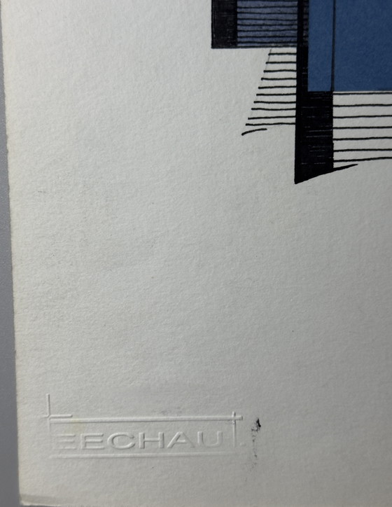 Eugène Eechaut (1928–2019) — Composizione Astratta Geometrica con Collage, 1982 – Dipinti e disegni, Paper (photo 9 of 13)