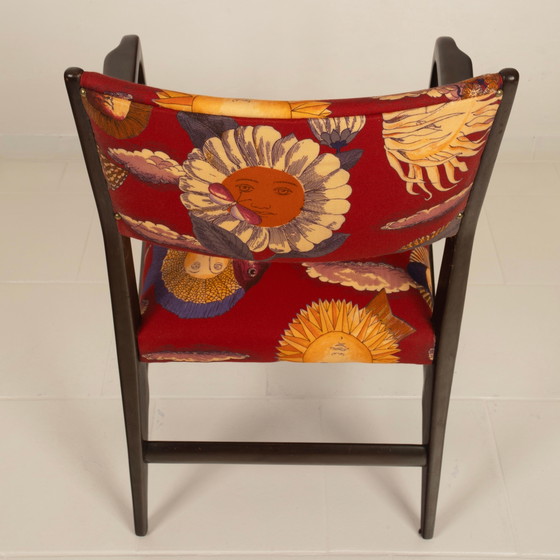 Gio Ponti Stuhl Mod. 110 mit Fornasetti Originalstoff für Cassina 1953 – Esszimmerstühle, Wood (photo 23 of 28)