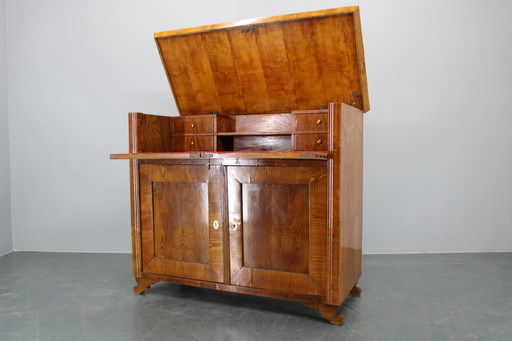 1930s Antique Cabinet with Writing Area in Walnut Finish, Czechoslovakia