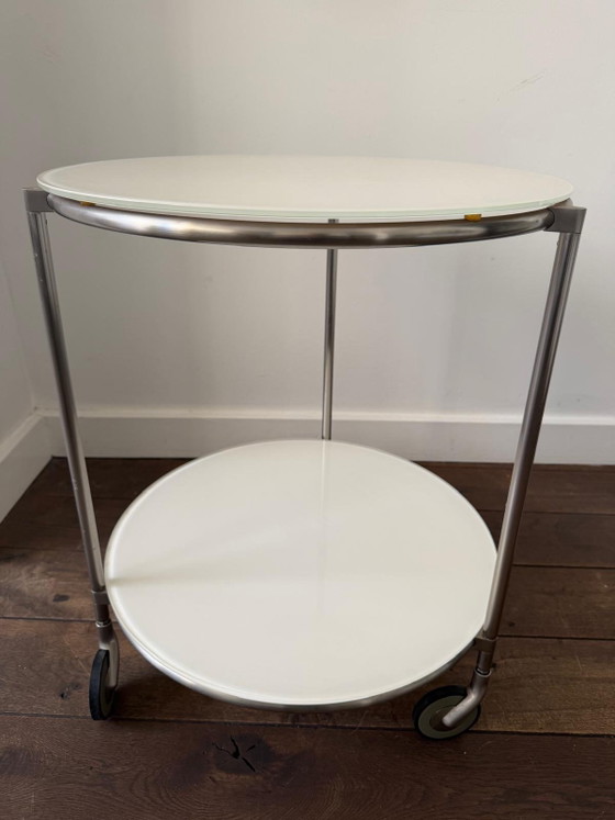 Vintage white 80s trolley Ehlen Johansson for IKEA, ehlen johansson voor Ikea, Side tables, Metal, Glass (photo 6 of 7)