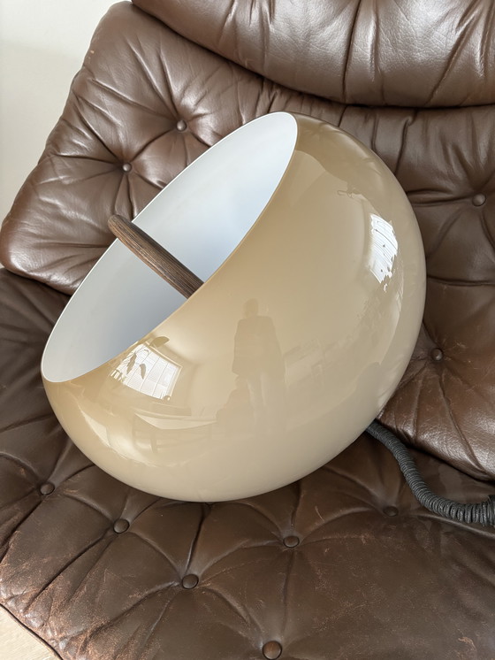 Image 1 of Vintage Brown/Beige Plexiglass 70's Pendant Lamp with Pull Pendant and Wooden Handle