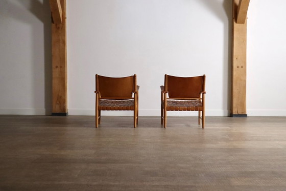 Paire de Fauteuils Safari en Cuir Cognac Tressé, Danemark, années 1960 – Leather (photo 17 of 21)