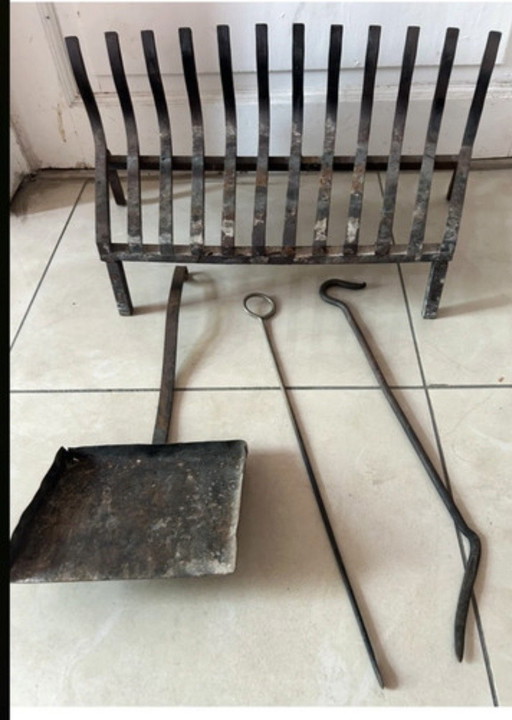Grande griglia e attrezzi per camino in ferro battuto pesante – Stile grezzo e rustico – decoratie, Iron
