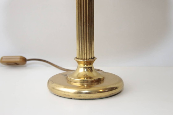 Image 1 of Brass table lamp with fabric border, 41cm, 1970s vintage