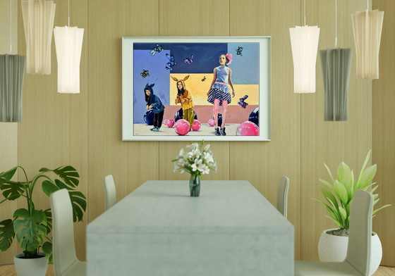 Peinture à l'Huile Originale Pop Art Symbolisme Équilibre Partie 3, Peintures et dessins, Toile, Autre, Bleu (photo 3 sur 7)