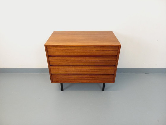 Image 1 of Vintage Scandinavian modernist style chest of drawers in rosewood and black metal from the 1960s