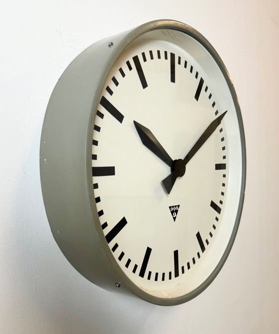 Image 1 of Large Grey Industrial Factory Wall Clock from Pragotron, 1960s