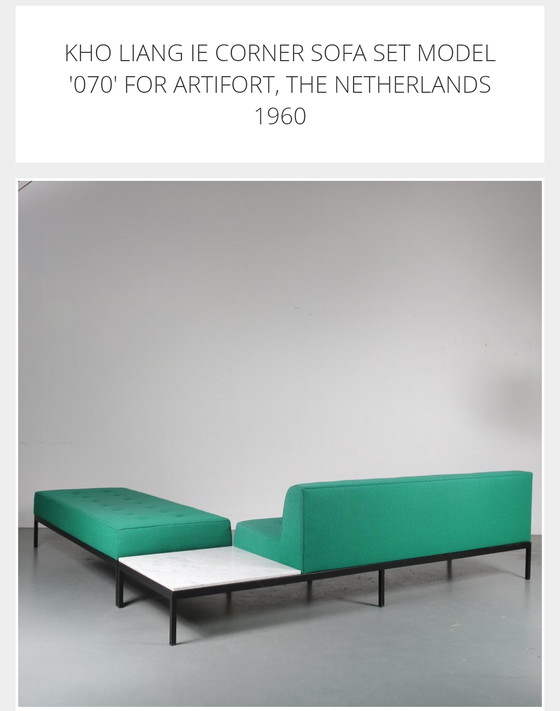 Image 1 of Artifort Vlakke Sofa Bank Met Tafel Kho Liang Le Groen