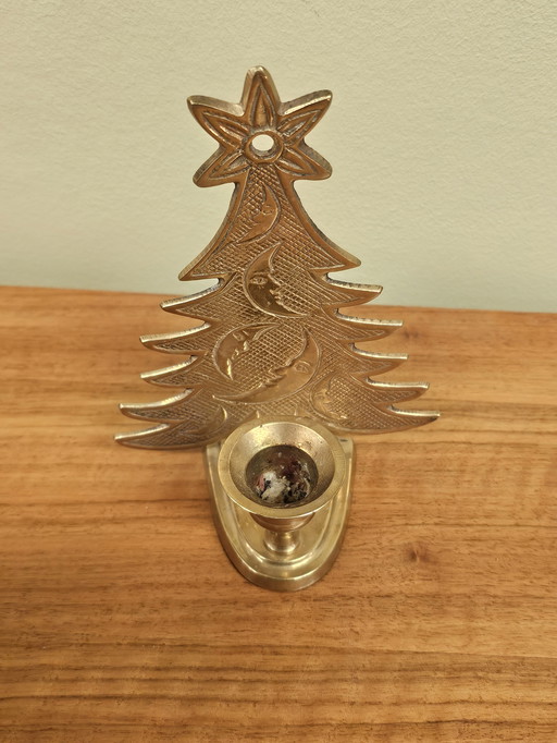 chandelier vintage en laiton en forme de sapin de Noël