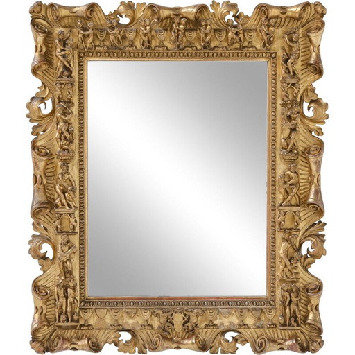Miroir vintage en toile de bois doré