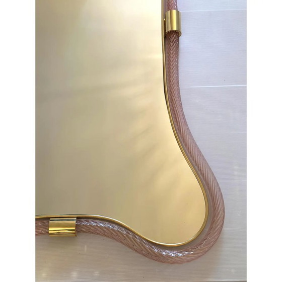 Image 1 of Espejo escenográfico rosa y dorado con cristal de Murano estilo Torchon, diseño de Simoeng