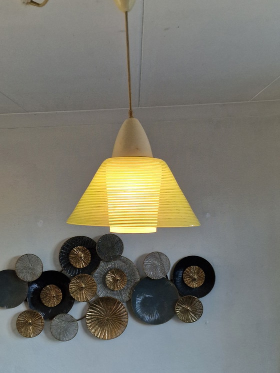 Deense Vintage Hanglamp Gestreept Glas – Hanglampen, Plastic (photo 2 of 5)