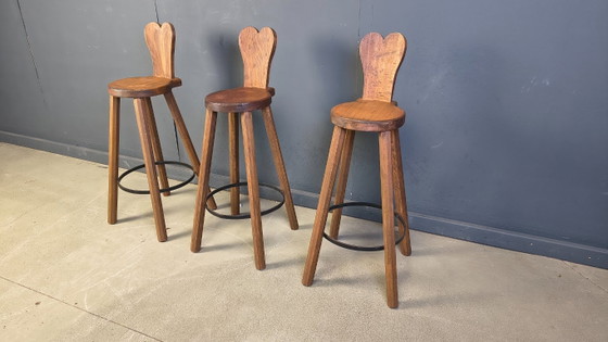 Image 1 of Vintage brutalist bar stools, 1960s- set of 3