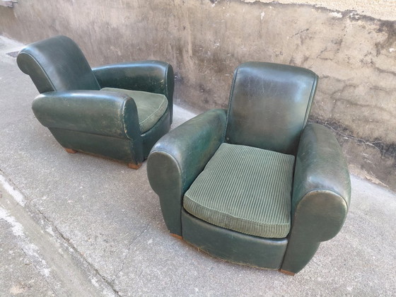 Image 1 of Pair of leather club chairs