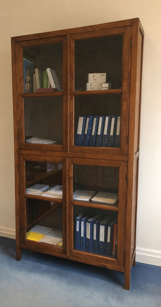 Vintage solid oak library cabinet / display cabinet - 234 cm high
