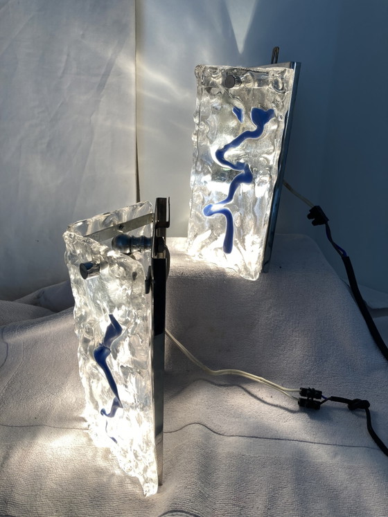 Pair of wall sconces in clear Murano glass enhanced with sky blue – Wall lights, Metal (photo 3 of 15)