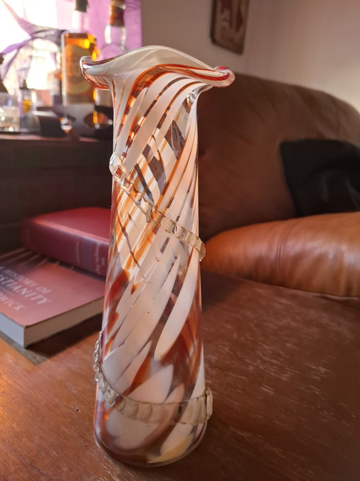 Vintage Krasny May Art Glass Ribbon Vase - 25cm (Perfect)