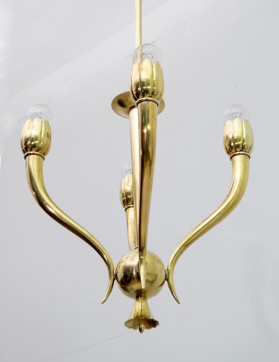 Image 1 of Lampadario italiano in ottone Art Déco, anni '40