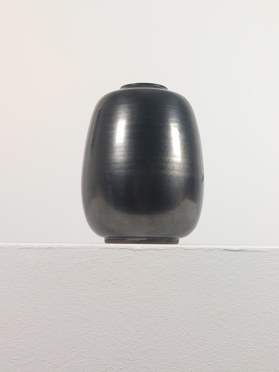Image 1 of Vintage vaas uit het midden van de 20e eeuw met oxideglazuur van Bürgel Ceramics.