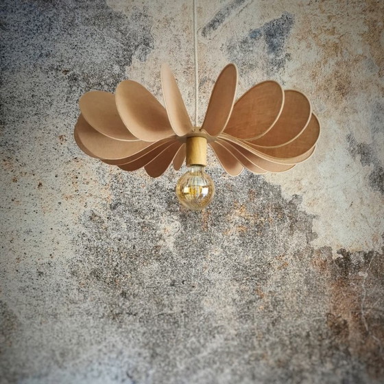 Image 1 of Suspension Hélice, 18 blades in rattan and fabric (customizable shade)