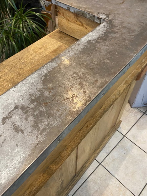 Image 1 of Mobili da bar antichi e autentici, stile vintage, bancone da bistrot, rovere e zinco, anni '50