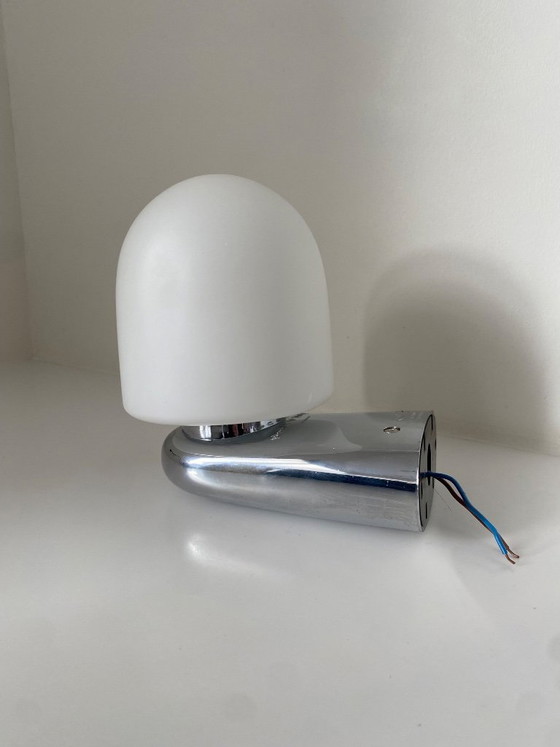 Image 1 of Vintage Dietsche Wandlamp - Muurlamp - jaren '80 - chroom & opaalglas