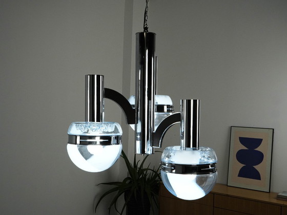 Image 1 of Kroonluchter uit het ruimtetijdperk, Muranoglas, jaren 70, gemaakt in Italië