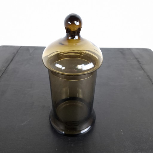 Tarro de cristal vintage de cristal ahumado años 70 Empoli diseño italiano