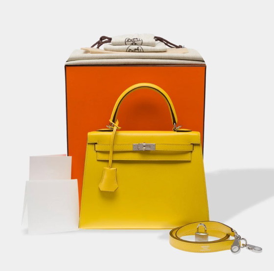 Image 1 of Borsa HERMES Kelly 25 in cuoio giallo - 103488