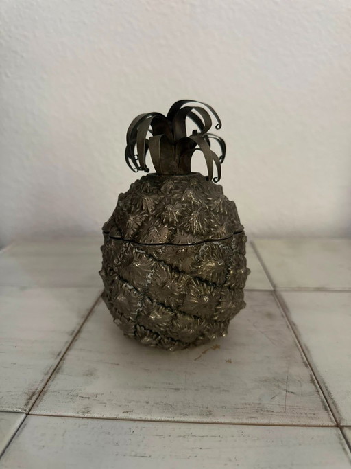 Secchiello per il ghiaccio vintage a forma di ananas — argento ossidato | anni '60-'70