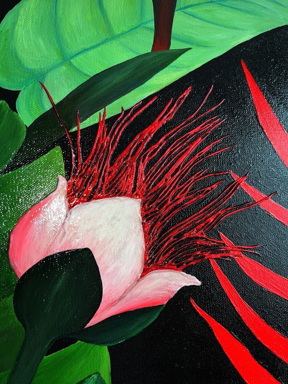 Image 1 of Acrylverfschilderij voor binnen met tropische bladeren