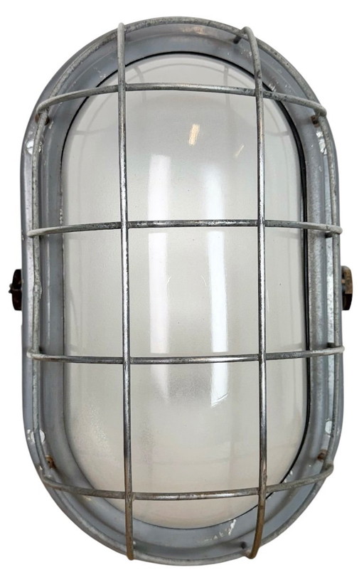 Industrial Grey Wall Light with Milk Glass from Elektrosvit, 1970s