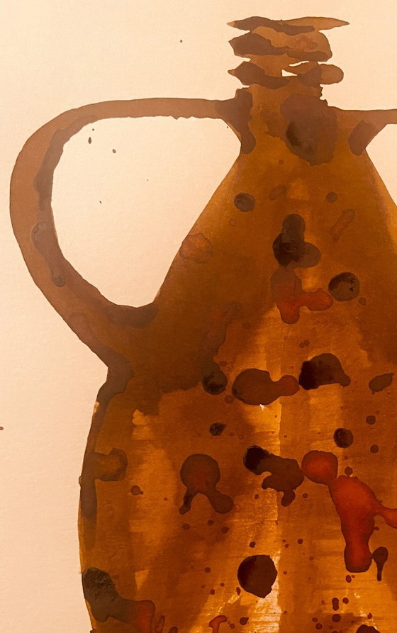 Image 1 of Pintura firmada en acuarela y tinta Jarrón Wabi Sabi Marrakech