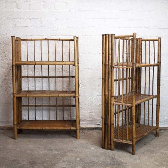 Image 1 of Pair of vintage folding bamboo shelves, 1930