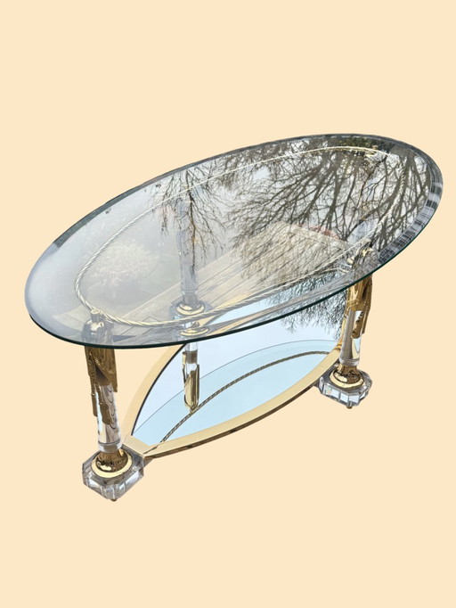 Tavolino da caffè Hollywood Regency | Italiano, dorato e a specchio | ca. 1975)