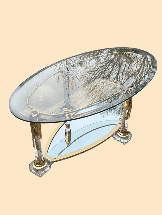 Image 1 of Tavolino da caffè Hollywood Regency | Italiano, dorato e a specchio | ca. 1975)