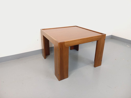 Vintage Italian square coffee table by Afra and Tobia Scarpa for Cassina in teak and walnut from the 60s 70s