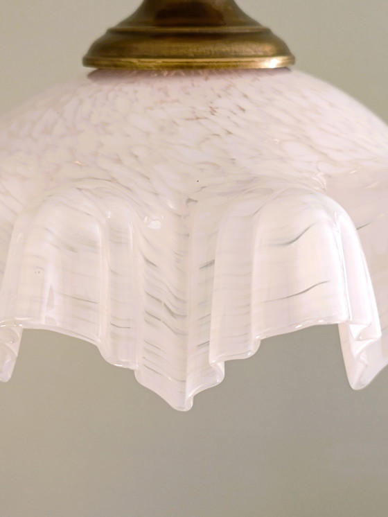 Image 1 of Witte Opaline De Clichy Glazen Hanglamp