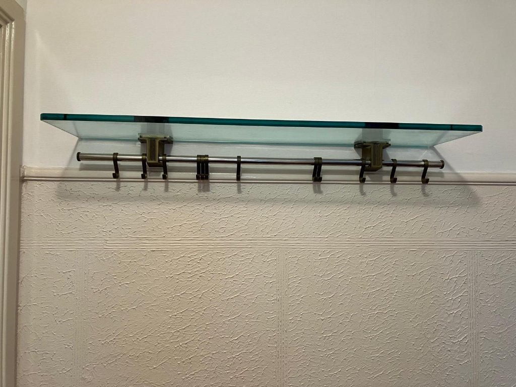 Ghyczy perchero, estante de cristal con soportes de latón