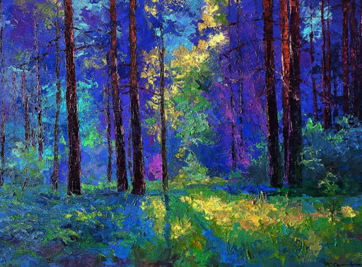 Original Oil Painting Forest Landscape Summer Nature Sunny Meadow – schilderijen tekeningen, Canvas