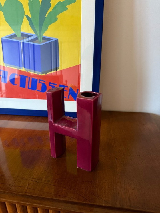 Image 1 of Jarrón solifleur de cerámica en forma de letra H roja de la era espacial, Marcel Radureau ca. 1970