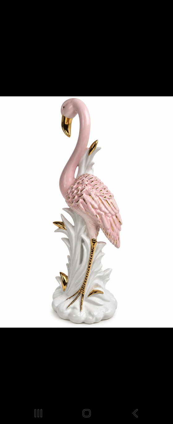 Flamant Rose XL en Porcelaine Italienne Vintage – Hollywood Regency – Sculptures, Ceramic (photo 7 of 8)